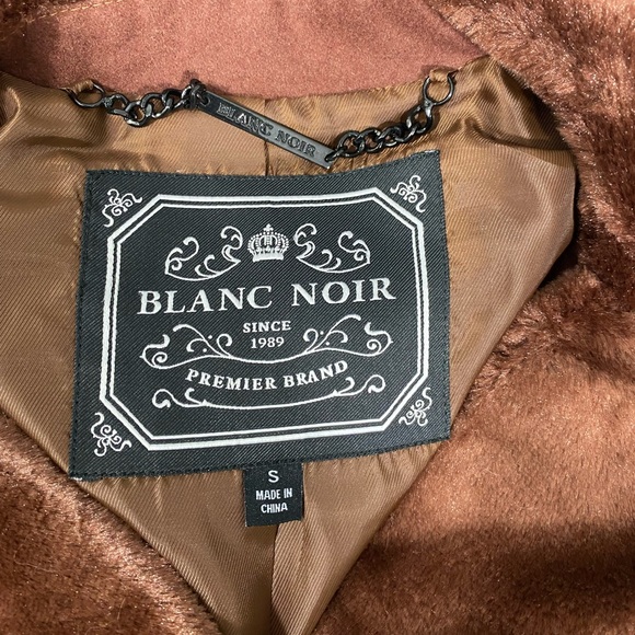 BLANC NOIR Sample Faux Fur Blocked Wool Car Coat Jacket Belted Midi Brown Small - Picture 11 of 12